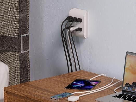 ELEGRP 6-Outlet Extender with Central Anchor, 3-Prong Grounded Wall Tab, Multiple Outlet Extender with 6 Electrical Outlets, ETL Listed, 1 Packs, White