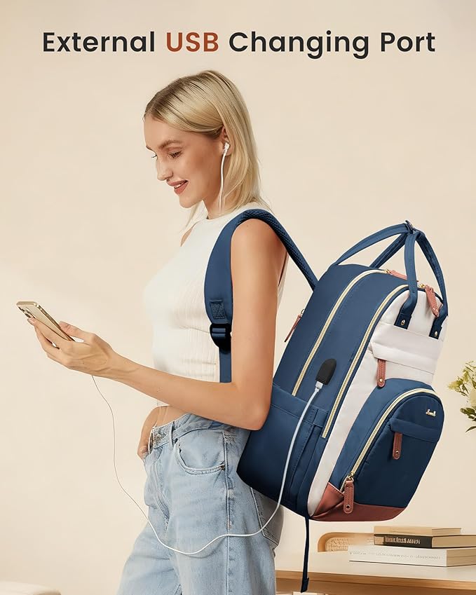 LOVEVOOK Backpack for Women,Laptop Backpack Women,15.6 Inch Laptop Bag,School Backpacks,Fashion Travel Work Anti-theft Bag,Waterproof Business Computer College Backpack Purse,Blue-green-Beige white