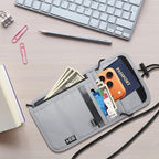 Likesing 5.5" L x 7.9" W Travel Neck Wallet, RFID Blocking Passport Holder for Travel Women Men, Security Lightweight Travel Wallet, Neck Passport Pouch Gifts for Traveling(Light Grey)