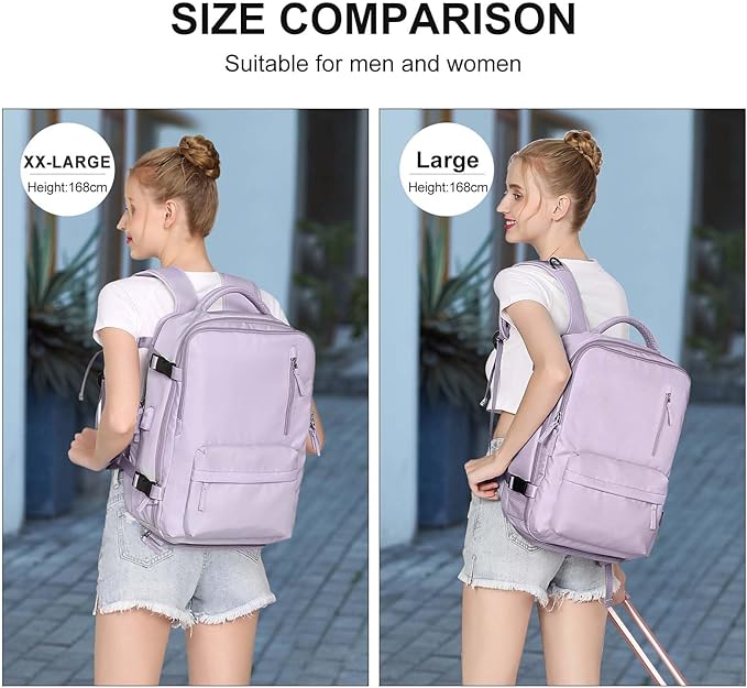 WONHOX Large Travel Backpack Women, Carry On Backpack,Hiking Backpack Waterproof Outdoor Sports Rucksack Casual Daypack with USB Charging Port Shoes Compartment, Purple