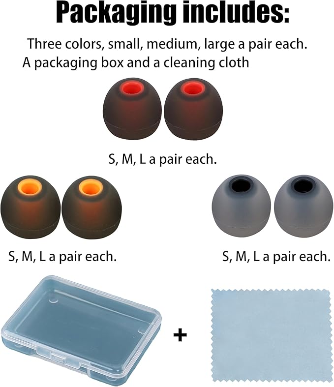 Silicone Replacement Earbud Tips Fit Most In-Ear Earbuds - Inner Hole 3.8mm - 5.1mm - 9 Pairs S, M, L Earphone Silicone Covers