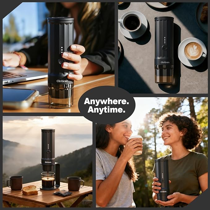 Portable Espresso Machine, Travel Coffee Maker with Carrying Bag and Stand, Fast Charging Espresso Maker with Self-Heating for Ground Coffee & NS Capsules, for Camping, RV, Hiking, Office