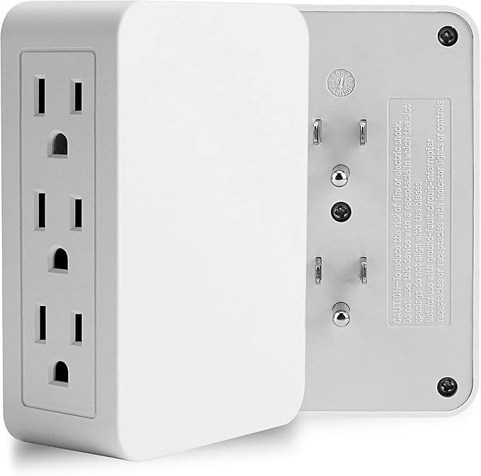 Plug in Outlet Extender,6 Grounded Outlet to The Side,Wall tap Side Access Adapter,Electrical Wall Plug,UL Listed,2 Pack
