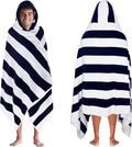 COTTON CRAFT Hooded Beach Towel - Oversized XXL 35x84 Towel with Hood for Adults - The Big Kahuna 7 Foot Beach Blanket Towel - Big & Tall Soft 100% Cotton Velour - Pool Bath Wrap - Cabana Stripe Navy