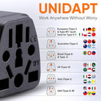 Unidapt US Travel Plug Adapter, EU,AU,UK,NZ,CN to USA (Type B), Grounded 3 Prong USA Wall Plug, EU to US Travel Adaptor Pin Converter, Power Outlet Charger (1-Pack)