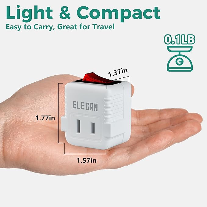 Elecan 2 Prong Outlet Extender with On/Off Switch (5 Pack), Power Switch Outlet Adapter Wall Tap, Energy Efficient Adapter for Small Appliances, Space-Saving Design, Travel Essentials,ETL Listed,White