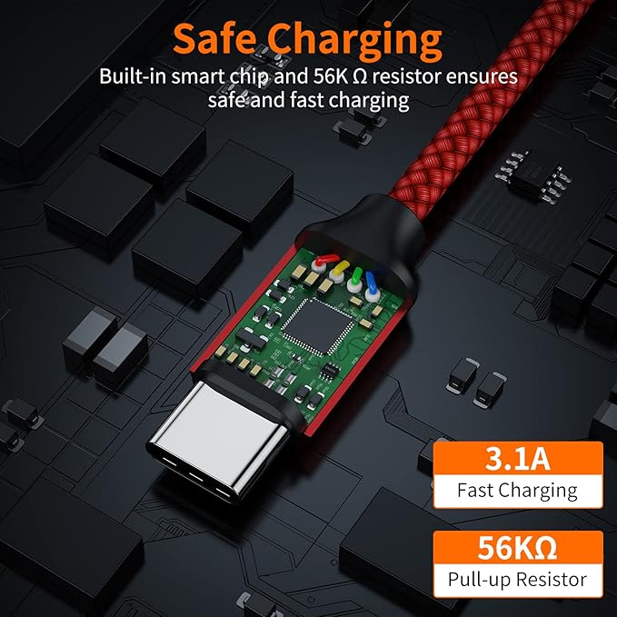 JXMOX USB C Cable,USB A to Type C 3A Fast Charging (10ft 2-Pack) Long Charger Cord Compatible with iPhone 15 16 Pro Max Plus,Samsung Galaxy S20 S10 S9,Note 9,A11 A20 A50 A51 A60 A71,Moto Z2 Z3 (Red)