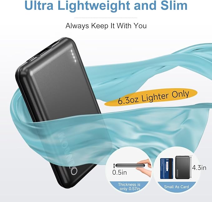 KOVNLO Battery Pack for Heated Vest, 5V 2A 10000mAh USB Power Bank with USB-C Charging Cable, Ultra Thin Portable Charger for Heated Jacket,iPhone, Android