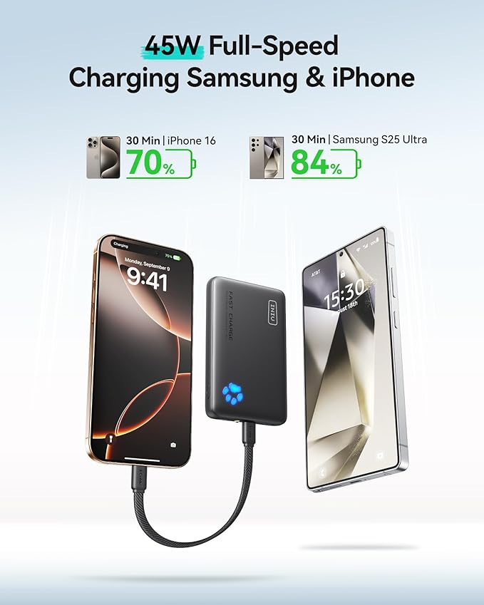 INIU Ultra Slim 10000mAh 45W PD Power Bank USB C to USB C Cable, 240W Fast Charging [6.6ft, 2-Pack] Type C Charger Cord Combo