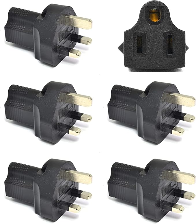 Ceptics UK, UAE, Hong Kong BS-1363 Travel Power Plug Adapter Accepts NEMA 5-15R - ETL Certified - Industrial Grade (IG-7-5PK)