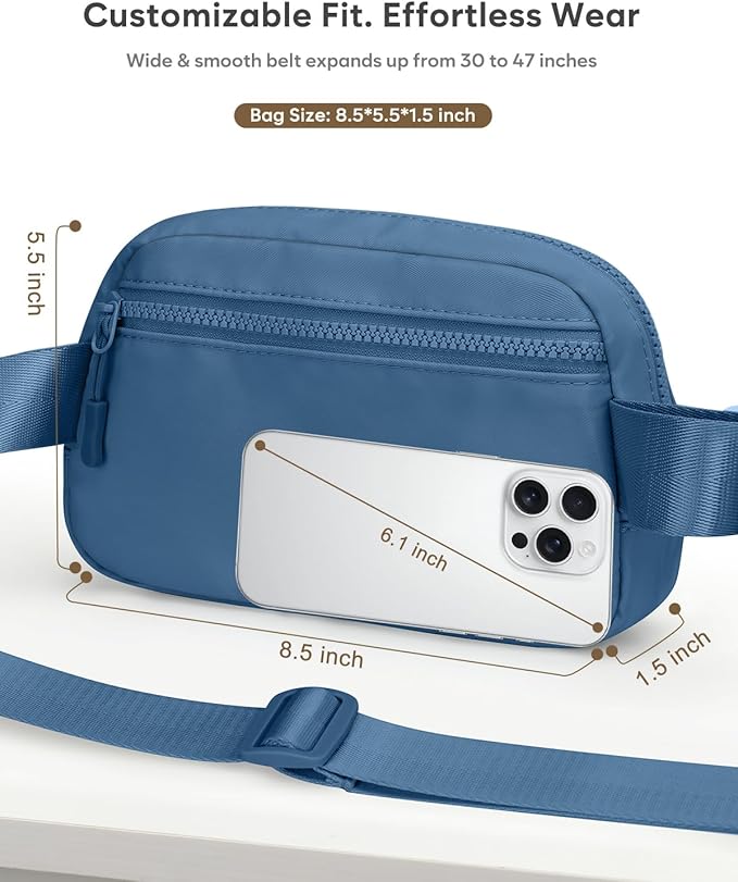Pritent Fanny Packs for Women Cross Body Bag Waterproof Belt Bag with Adjustable Strap and Zipper Back Pocket Small Crossbody Bags Fashion Waist Packs for Workout Travelling(Navy Blue)