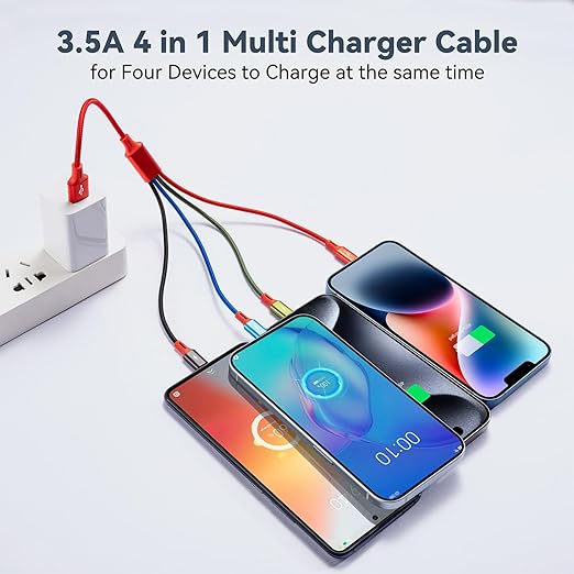 Short Multi Charging Cable, 1Ft/2Pack Multi Charging Cord, 4 in 1 Multiple USB Charger Cable,Fast Charging with IP/Type C/Micro USB Ports for Cell Phones/iPhone Series/Tablets/Galaxy/PS and More
