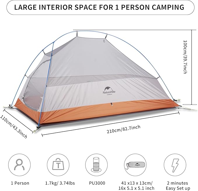 Naturehike Cloud Up Tent, Lightweight Backpacking Tents, Waterproof Ultralight Tent for Camping Hiking Backpacking
