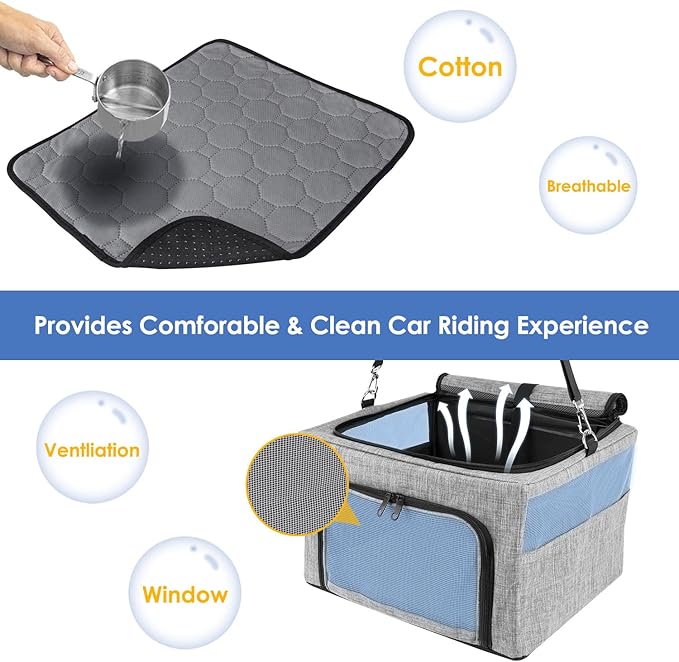 SlowTon Dog Booster Car Seat, Reinforce Metal Frame Safe Pet Car Seat with Seatbelt & Waterproof Pee Pad & Top Cover | Portable Collapsible Puppy Carrier Bag | for Small Dogs Cats (with Soft Pad)