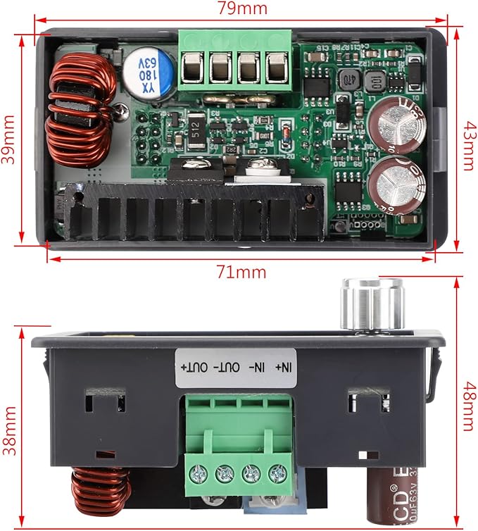 DROK DC Buck Converter Adjustable Color LCD Display, 6-55V to 0-50V 5A Step Down Converter Voltage Regulator Power Supply