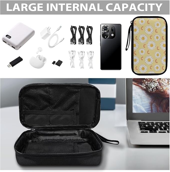 Daisies Travel Cord Organizer Case Tech Pouch Electronic Accessories Carry Case Storage Bag Travel Bag Cable Organizer for Charger Earphone Phone Cord Cable