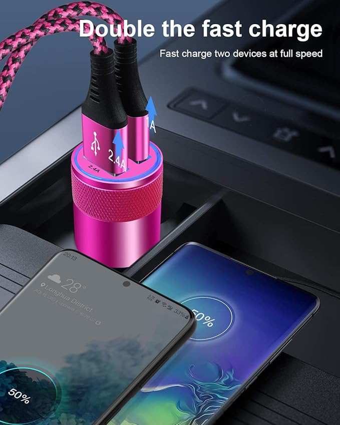 USB Car Charger Adapter, 3.4a Fast Charging Dual-Port Cargador de Carro Lighter Adapter for iPhone 15 14 13 12 SE 11Pro Max X XR XS Max 8 Plus, iPad