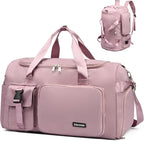 Eslcorri Gym Duffle Bag for Women Men, Sports Backpack with Wet & Shoe Compartment, Fitness Overnight Weekender Bag for Yoga, Swim, Travel (Style B, DarkPink)