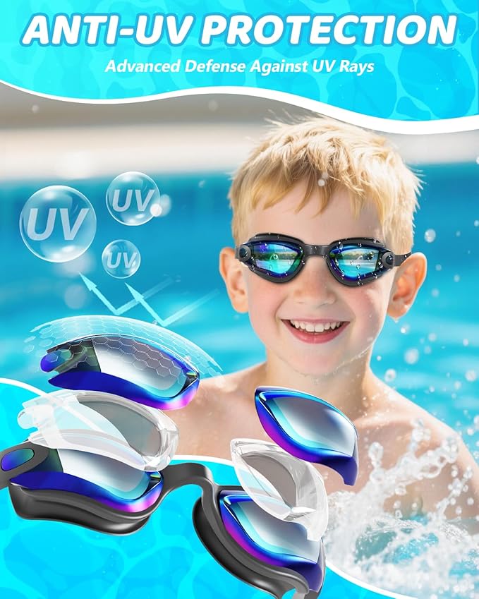 Aegend Swim Goggles for Kids Youth 3-14 Anti-Fog Anti-UV Comfort Fit Goggles for Swimming