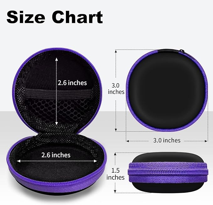 2Pack Round Earbud Case Portable EVA Carrying Case Storage Bag Cell Phone Accessories Organizer with Carabiner for Earphone, Earbud, Earpieces, SD Memory Card, Camera Chips, Black/Purple