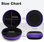 2Pack Round Earbud Case Portable EVA Carrying Case Storage Bag Cell Phone Accessories Organizer with Carabiner for Earphone, Earbud, Earpieces, SD Memory Card, Camera Chips, Black/Purple