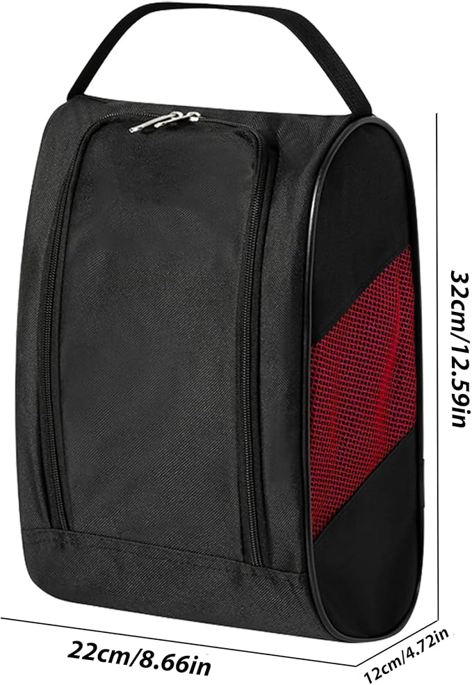 Portable Oxford Golf Shoes Bag, Sports Shoe Bag with Ventilation, Waterproof Travel Shoes Bag, Shoes Storage Organizer with Zipper Closuren for Outdoor, Sports, Golf, Travel, Gem (Black+Red)