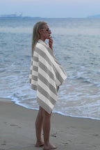 HENBAY Large Oversized Beach Towel - 35 x 70 Inch Microfiber Pool Towel, Grey Striped Quick Dry Cabana Swim Towel