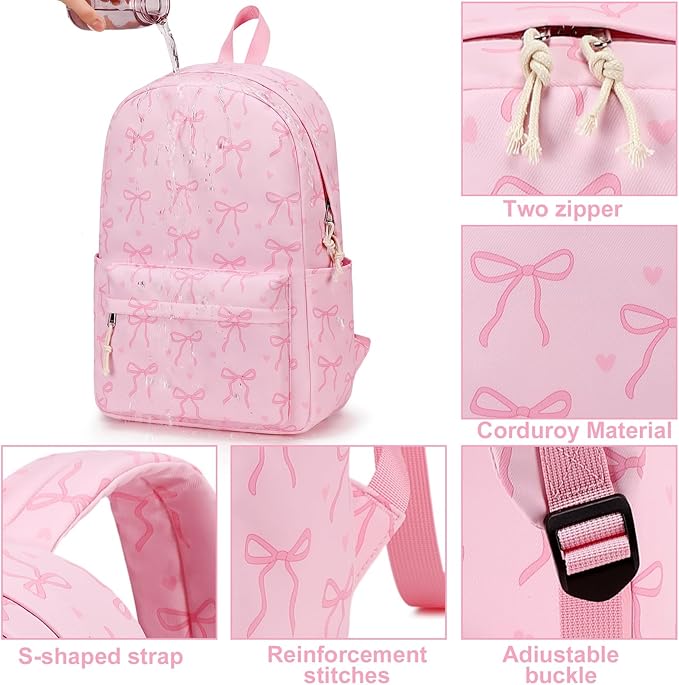 LOIDOU Backpack for Girls School Backpacks Bookbags for Elementary Middle School Women Laptop Backpacks (Bow Tie Pink, L-17)