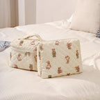 uekeboag Large Travel Quilted Makeup Bag for Women, Floral Cotton Cosmetic Bag, Coquette Aesthetic Floral Toiletry Organizer Bag