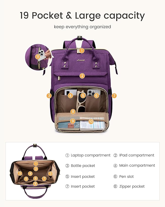 LOVEVOOK Laptop Backpack for Women with Giant Tumbler Holder Pocket,17 inch Waterproof Travel Backpack Purse Computer Laptop Bag,Large Professional Work College Nurse Teacher Backpack,Beige Apricot