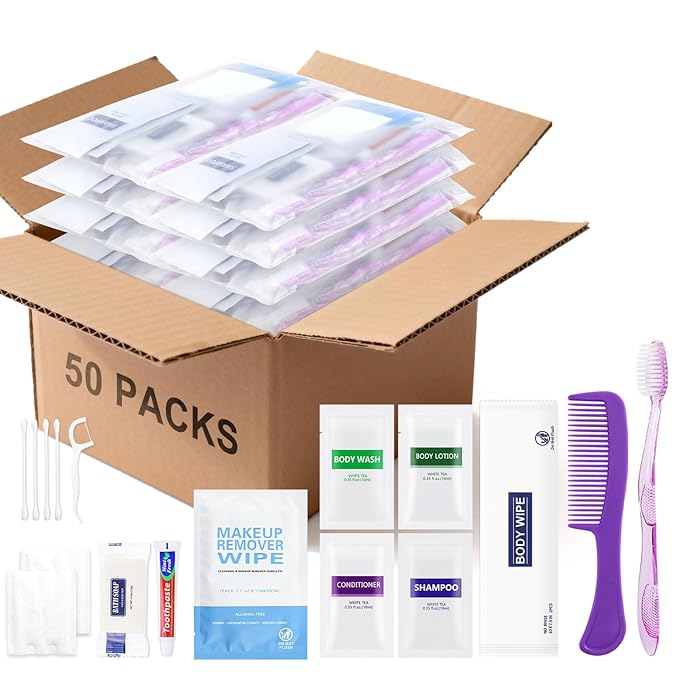 50 Kits Travel Toiletry Kit Bulk, Personal Hygiene Kit, Disposable Hygiene Kit Homeless Care Supplies Charity Kit For Home, Hotel, Camping, Travel