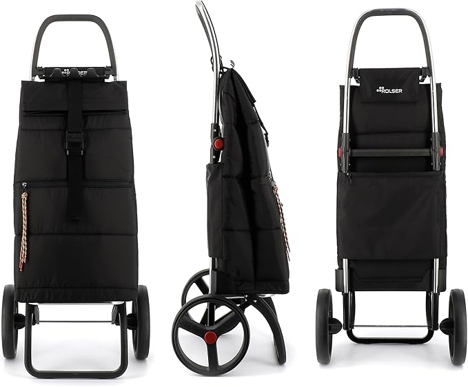 Foldable Puffer Grocery Shopping Cart with Wheels | Collapsible Personal Folding Cart for Groceries | Durable & Portable | Black