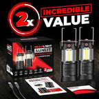 GearLight Rechargeable Camping Lantern - 2 Portable LED Lanterns with Magnetic Base and Foldable Hook for Emergency Use or Campsites, Essential Hurricane Survival Kit - Black