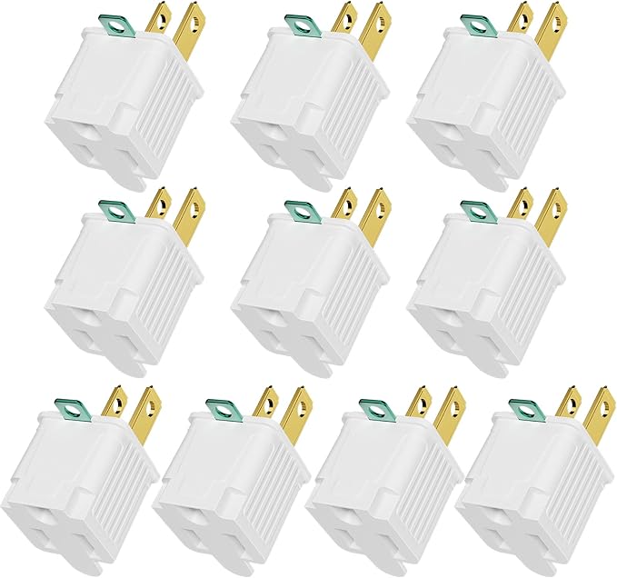 PLUGTUL 2 Prong to 3 Prong Outlet Adapter, Polarized Grounded Outlet Converter, Wall Outlet Plug for Household, Workshops, ETL Listed, 10-Pack, White