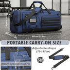 Gym Bag for Men and Women, 50L Extra Large Duffle Bag, 3-in-1 Travel Sports Duffel Bags with Shoe & Laptop Compartment for Overnight Weekender Gym Traveling Workout Deployment, Black+ Blue