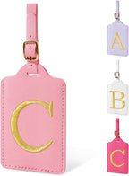 Personalized Initial Luggage Tags for Suitcase, Pink Leather Cute Luggage Tags with Privacy Cover Name Card, Embroidered Custom Monogrammed Luggage Tag Travel Bag Baggage Tags Gifts for Women Kids(C)