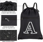 HOLYLUCK Drawstring Bags Initial Backpack Sackpack Cinch Bags for Sports, Gym, Travel, Beach, Letter (Black-A)