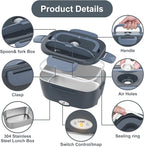 Herrfilk Electric Lunch Box Food Heater, 3 in 1 Ultra Quick Heated Lunch Boxes for Adults, 12V/24V/110V Portable Food Warmer for Car/Truck/Office With Fork Spoon and Insulated Carry Bag