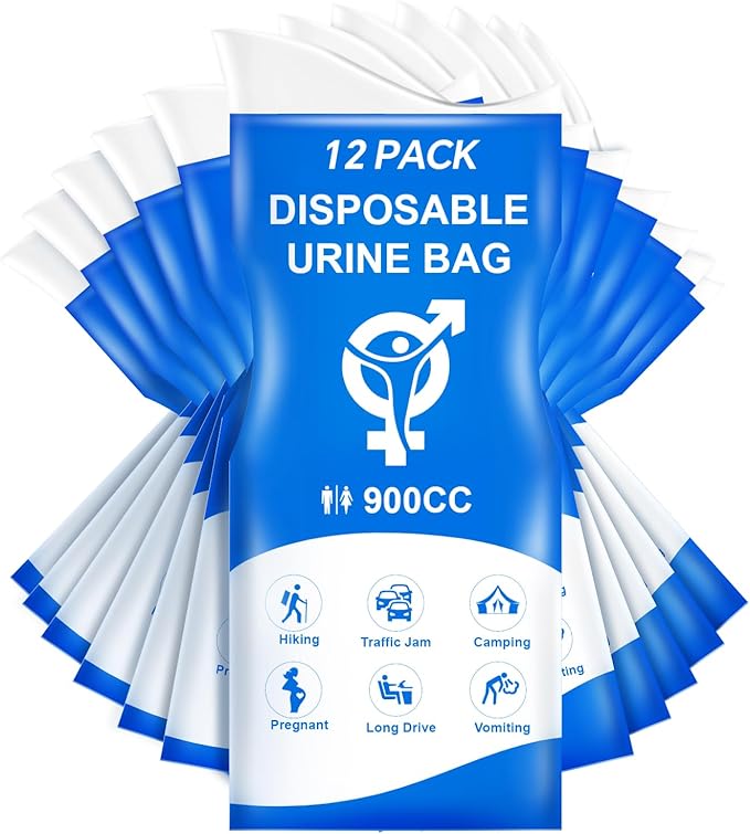 Disposable Urine Bag, 12PCS Pee Bags for Travel for Women Men, 900ML Portable Urinal Bags and Vomit Bags, 2026 Unisex Urinal Bag for Camping, Road Trip, Traffic Jam, Pregnant, Kid, Patient