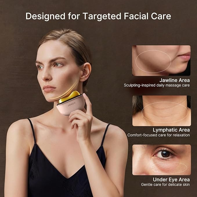 ZDEER LED Red Light Therapy Facial Massager for Face & Neck Electric Gua Sha Brass Tool with Heat & Vibration for Firming, Sculpting & Skincare, Pink