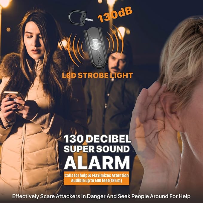 Safe Sound Personal Alarm, 2 Pack 130 dB Loud Siren Song Emergency Security Alarm Keychain with Strobe LED Light, Personal Sound Safety Siren for Women, Men, Children, Elderly