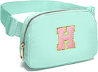 Gitus Belt Bag Fanny Pack Crossbody Bags with Initial Letter Patch Cute Stuff Birthday Gifts for Teenager Girls Trendy Preppy Stuff for Teen Girls Cool Stuff for Teens (Mint Green-H)