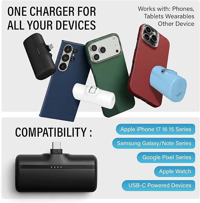 Nimble Bump 5K 20W Fast Charging Portable Charger with Foldable Built-in USBC Connector, Mini Travel Power Bank Battery Pack Compatible with iPhone, Samsung Galaxy, iPad, & USB-C Devices - White