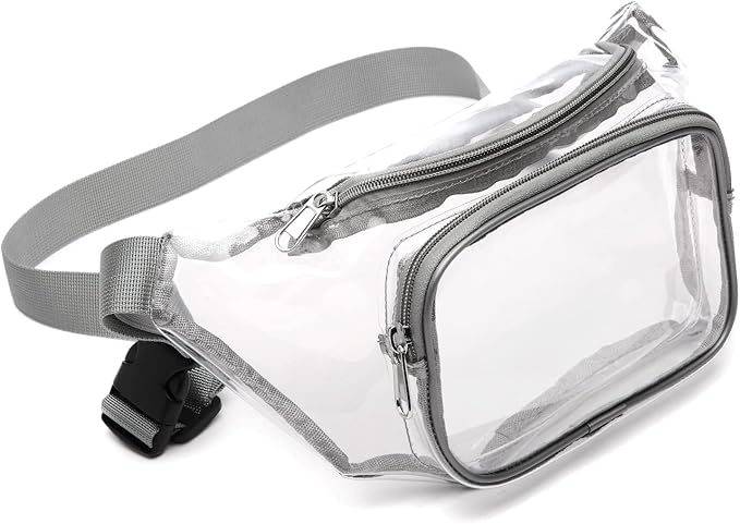 Veckle Clear Fanny Pack Stadium Approved - Adjustable 33-47 Inch Strap, Transparent Belt Bag for Women Men Fits 7.5-inch Smartphone, Waist Bag Clear Bag for Stadium Events, Sport, Concerts, Grey