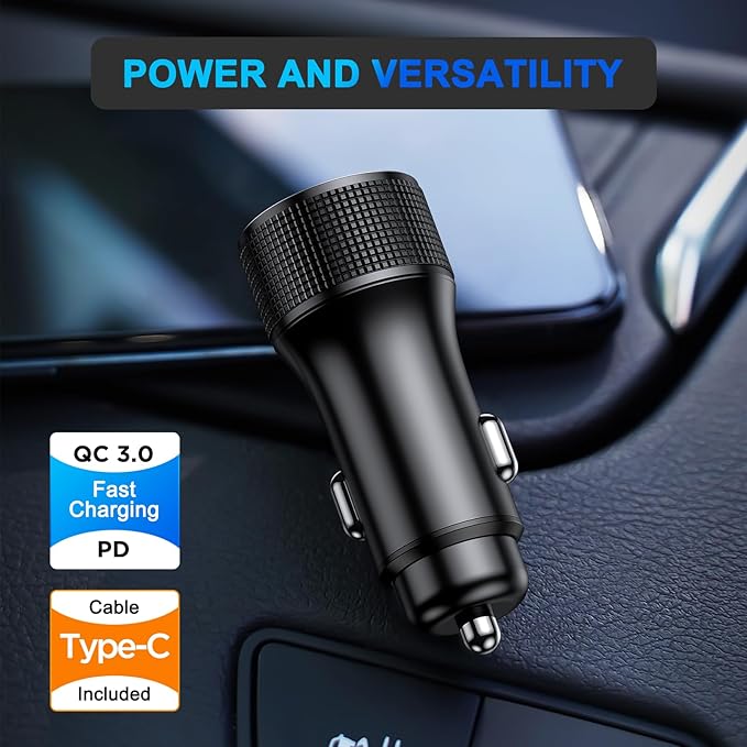 Penemay Car Charger USB C Car Phone Charger, Multi Port Cigarette Lighter Car Adapter for iPhone 17 16 15 Pro Max/14/13/12/11