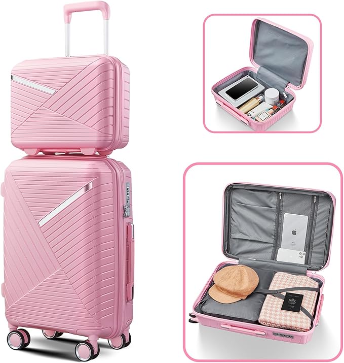Hard Shell Luggage Sets 4 Piece with 360 Spinner Wheels,Lightweight Suitcase Set with TSA Lock,Travel Luggage Set with Telescoping Handle,Light and Strong,Easy to Clean (Pink 2)
