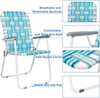VINGLI Patio Lawn Webbed Folding Chairs Set of 4, Outdoor Beach Chair Portable Dining Chair for Outdoor Yard, Garden (White & Blue, Classic)