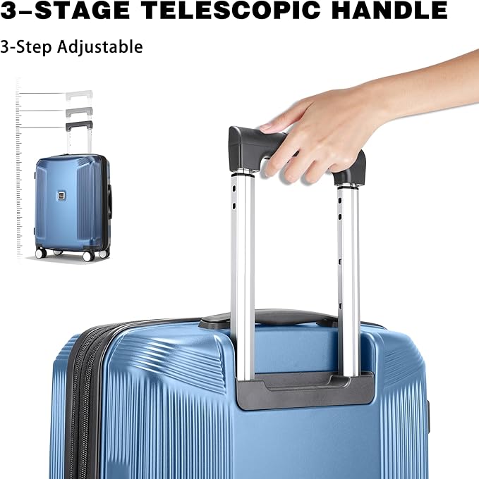 28 Inch Luggage with Spinner Wheels, Lightweight Expandable PC Hardside Large Checked Luggage with TSA Lock, Durable Rolling Suitcase, Blue