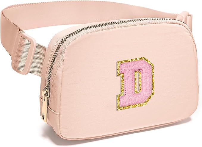 Gitus 6 7 8 9 10 Year Old Girl Gifts Belt Bag Fanny Pack Crossbody Bags with Initial Letter Patch Things for Teen Girls Easter Gifts for Girls Travel Essentials（Coral Pink-D）
