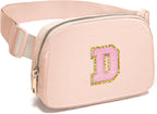 Gitus 6 7 8 9 10 Year Old Girl Gifts Belt Bag Fanny Pack Crossbody Bags with Initial Letter Patch Things for Teen Girls Easter Gifts for Girls Travel Essentials（Coral Pink-D）